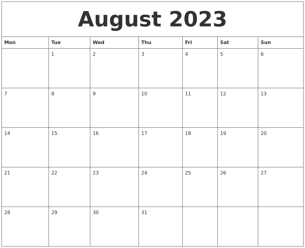 August 2023 Word Calendar