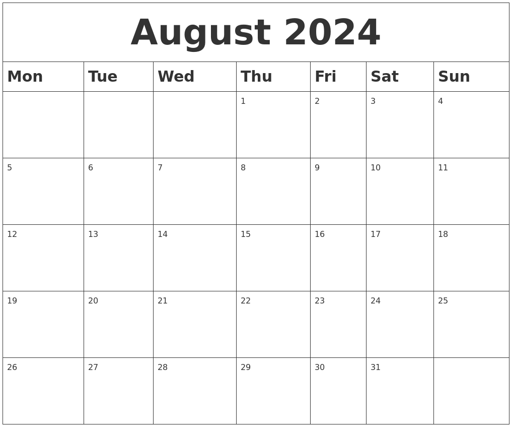 August 2024 Blank Calendar