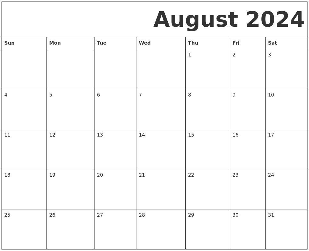 August 2024 Free Printable Calendar