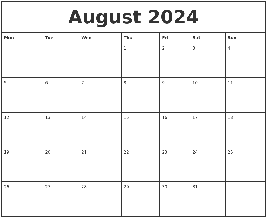 2024 August Calendar Free Printable 2024 Printable Zarla Kathryne