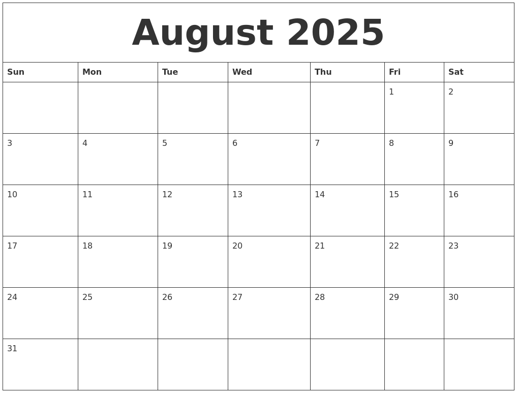 August 2025 Birthday Calendar Template