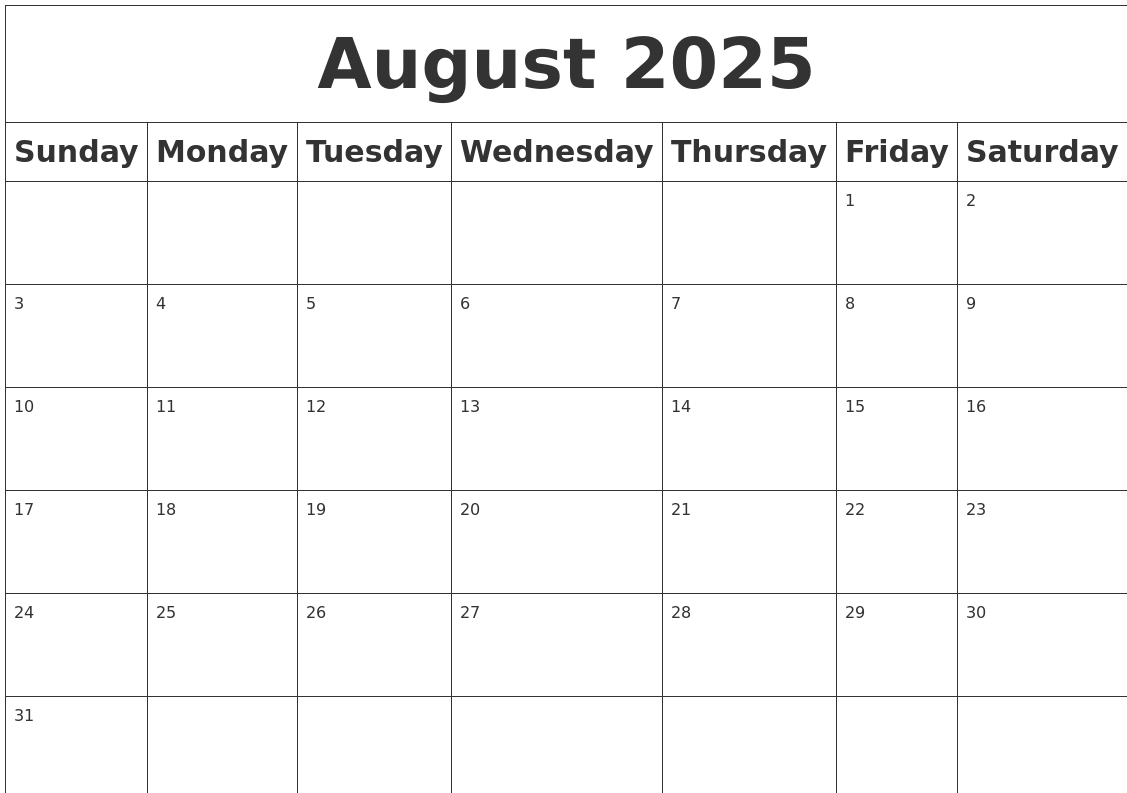 August 2025 Blank Calendar