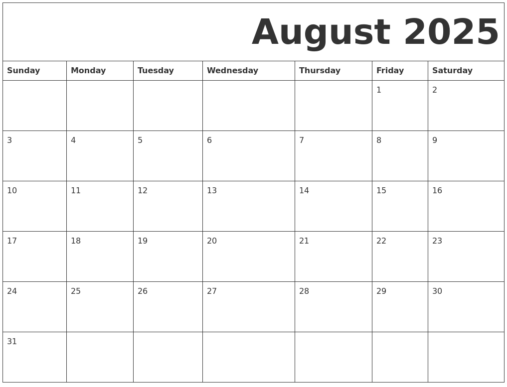 August 2025 Free Printable Calendar