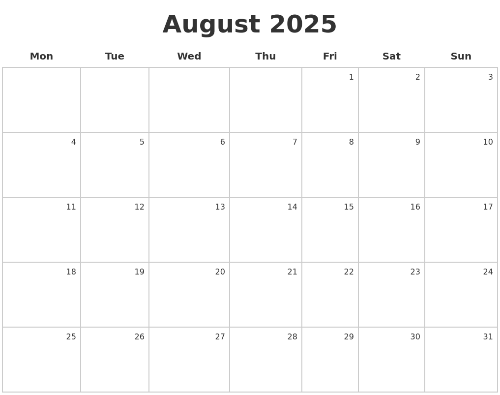 August 2025 Make A Calendar