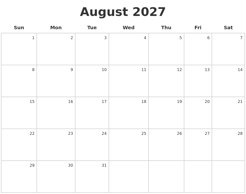 August 2027 Make A Calendar