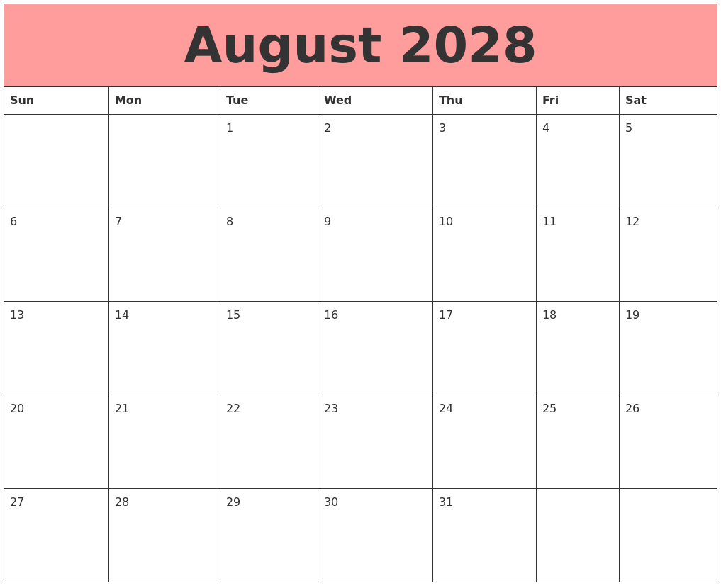 August 2028 Calendars That Work