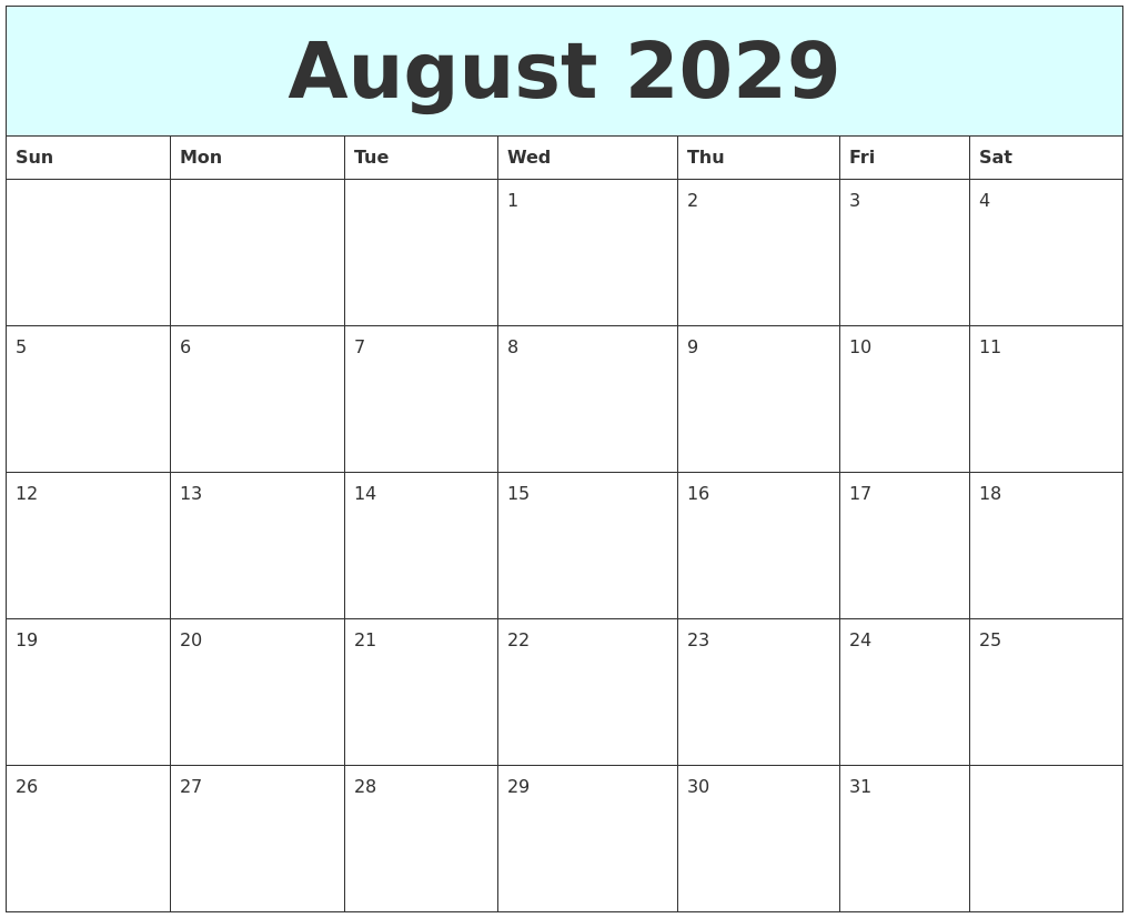 August 2029 Free Calendar