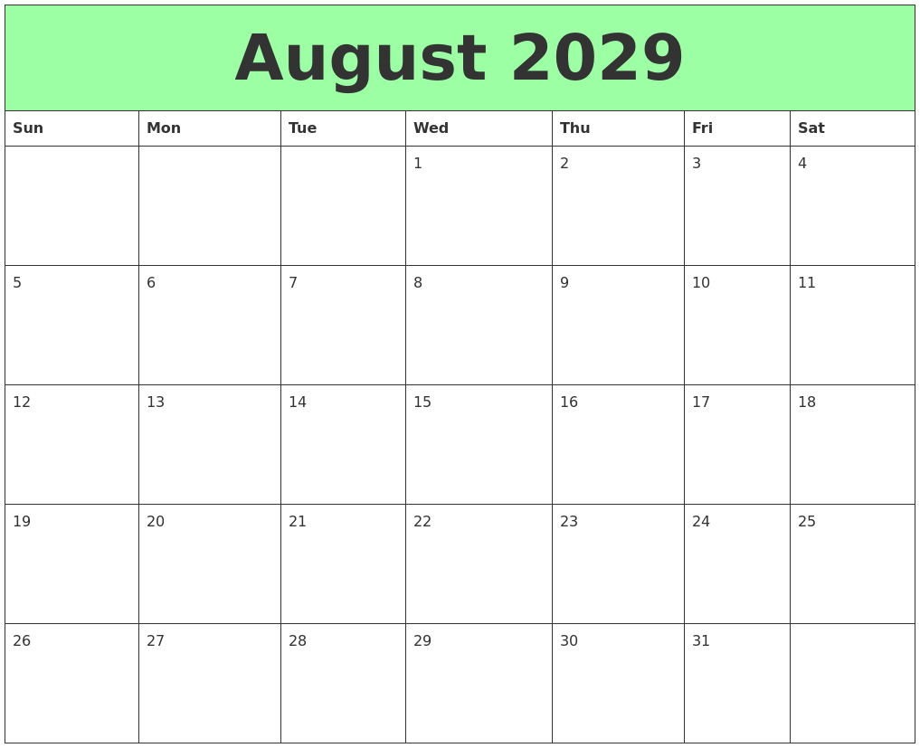 August 2029 Printable Calendars