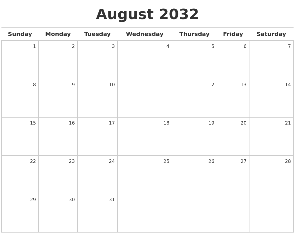 August 2032 Calendar Maker