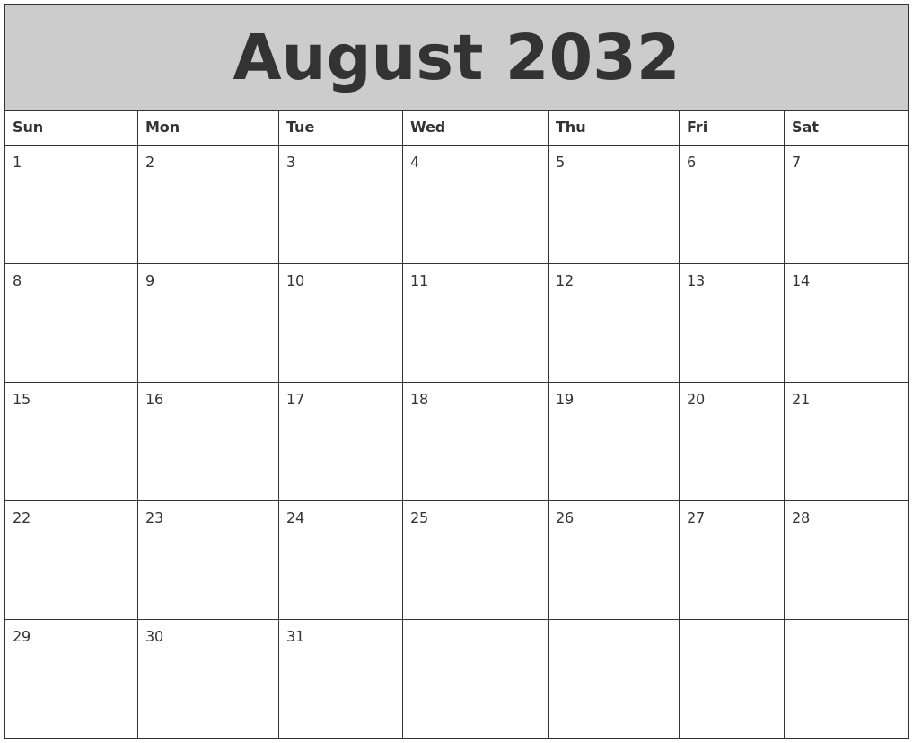 August 2032 My Calendar