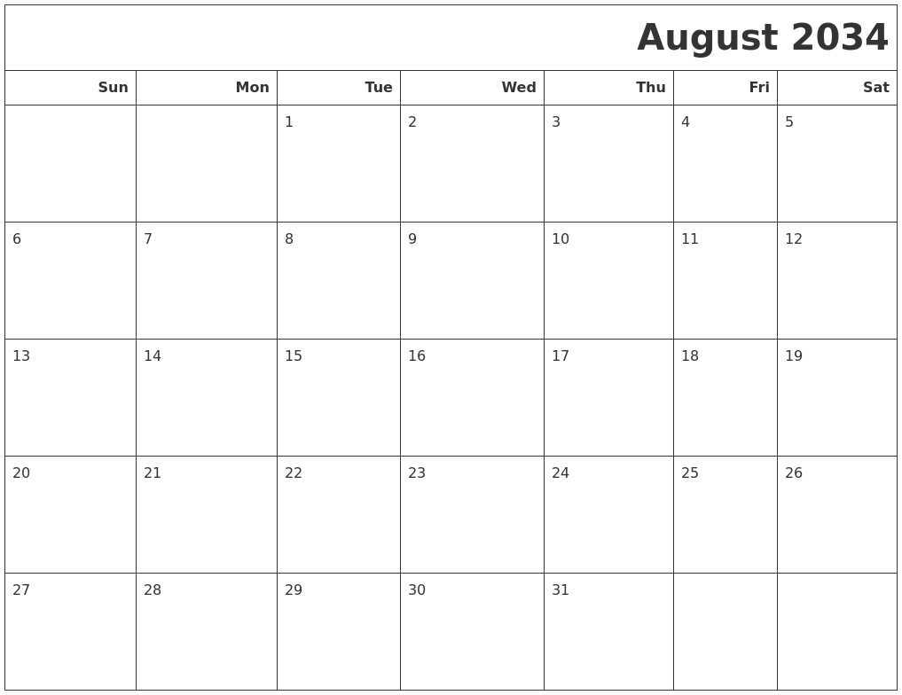 August 2034 Calendars To Print