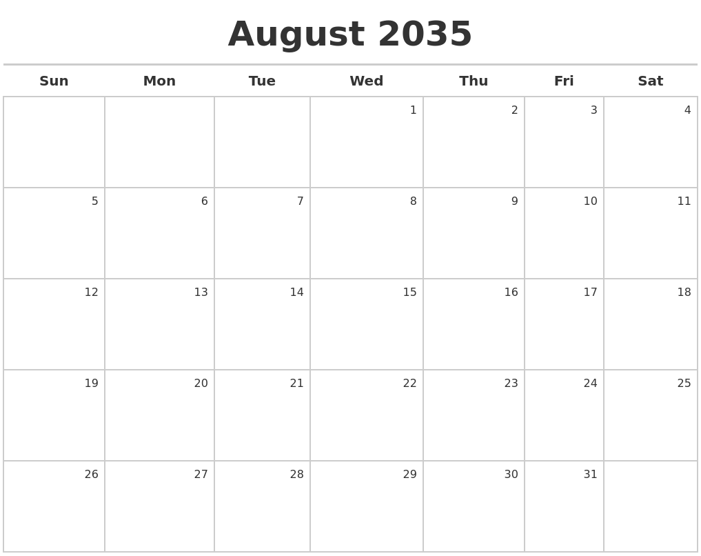August 2035 Calendar Maker