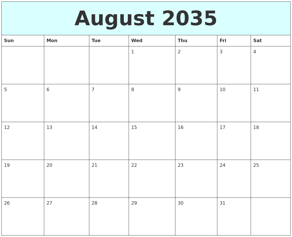 August 2035 Free Calendar
