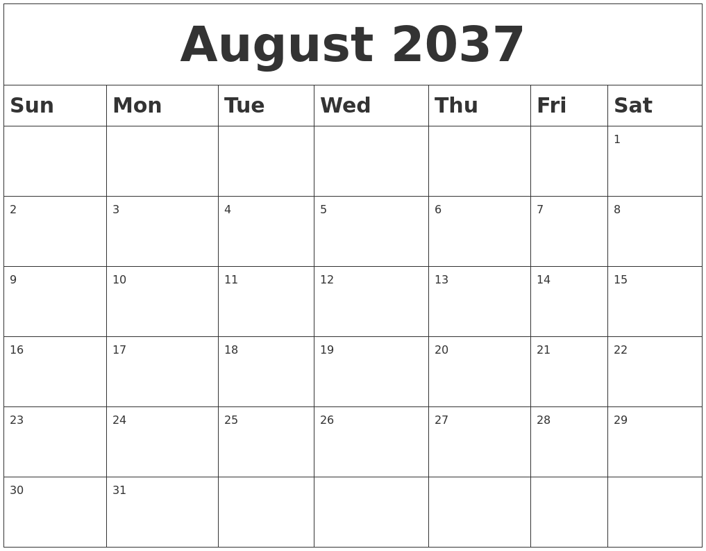 August 2037 Blank Calendar