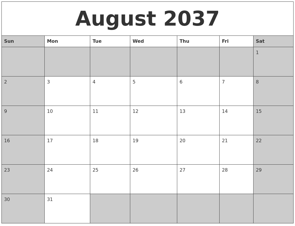 August 2037 Calanders