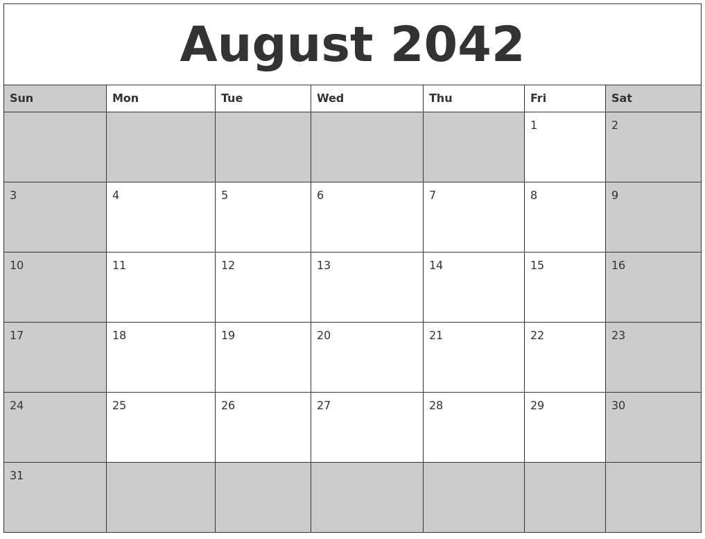 August 2042 Calanders