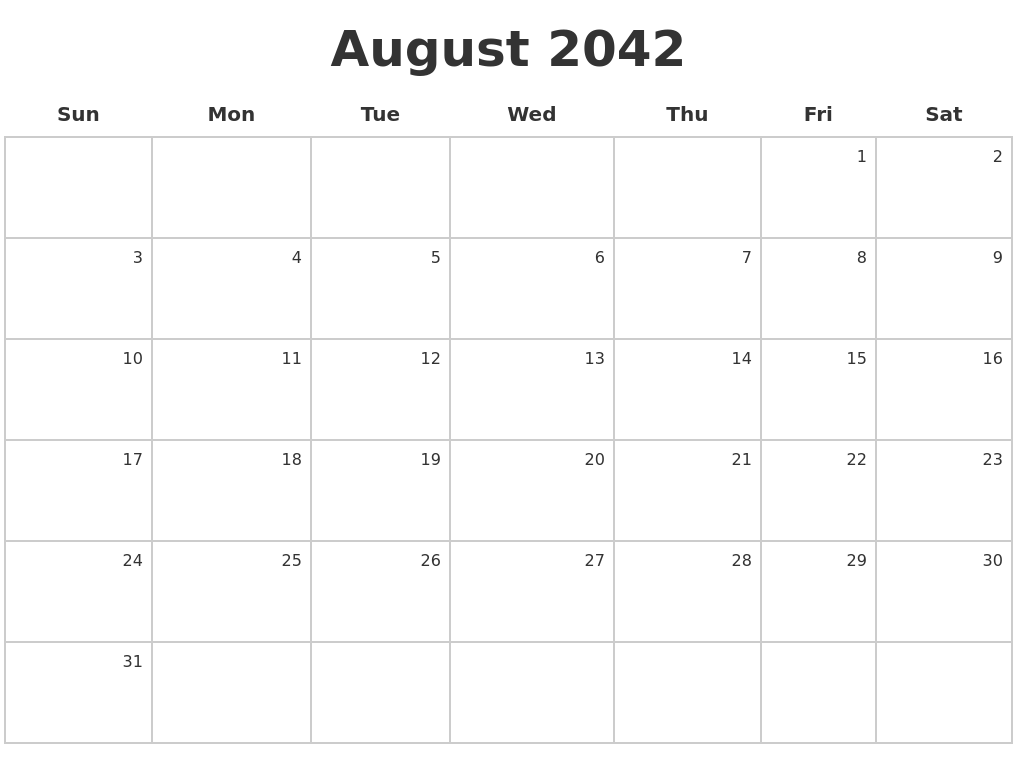 August 2042 Make A Calendar