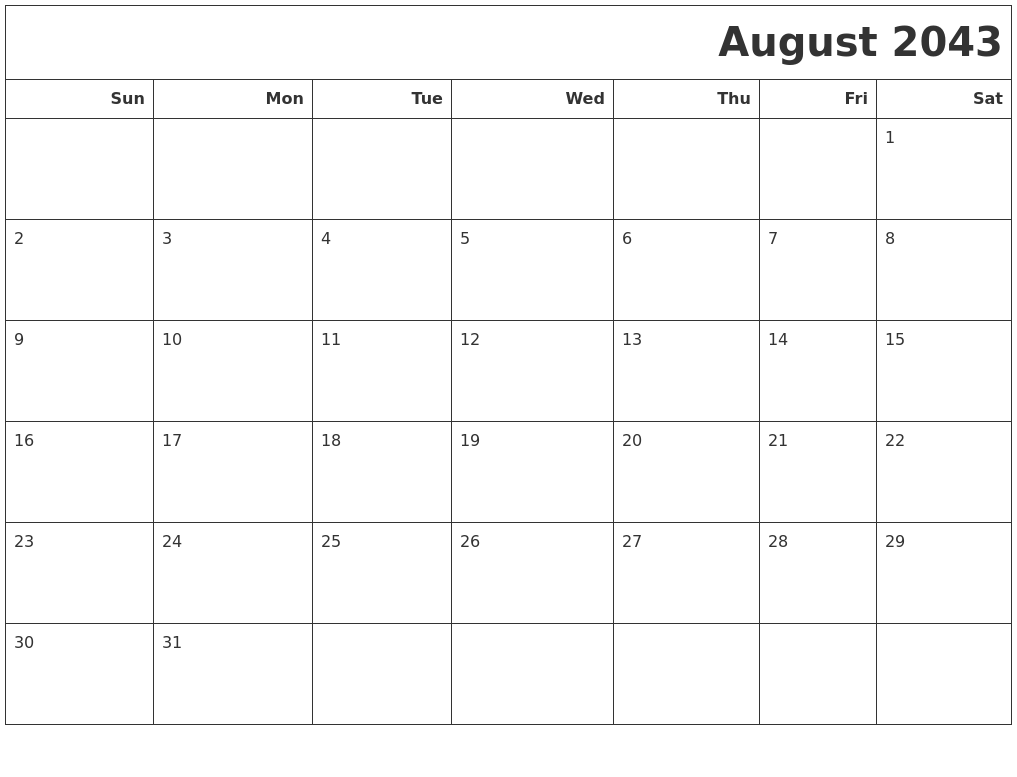 August 2043 Calendars To Print