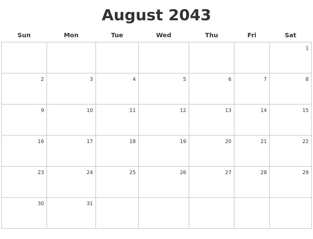 August 2043 Make A Calendar