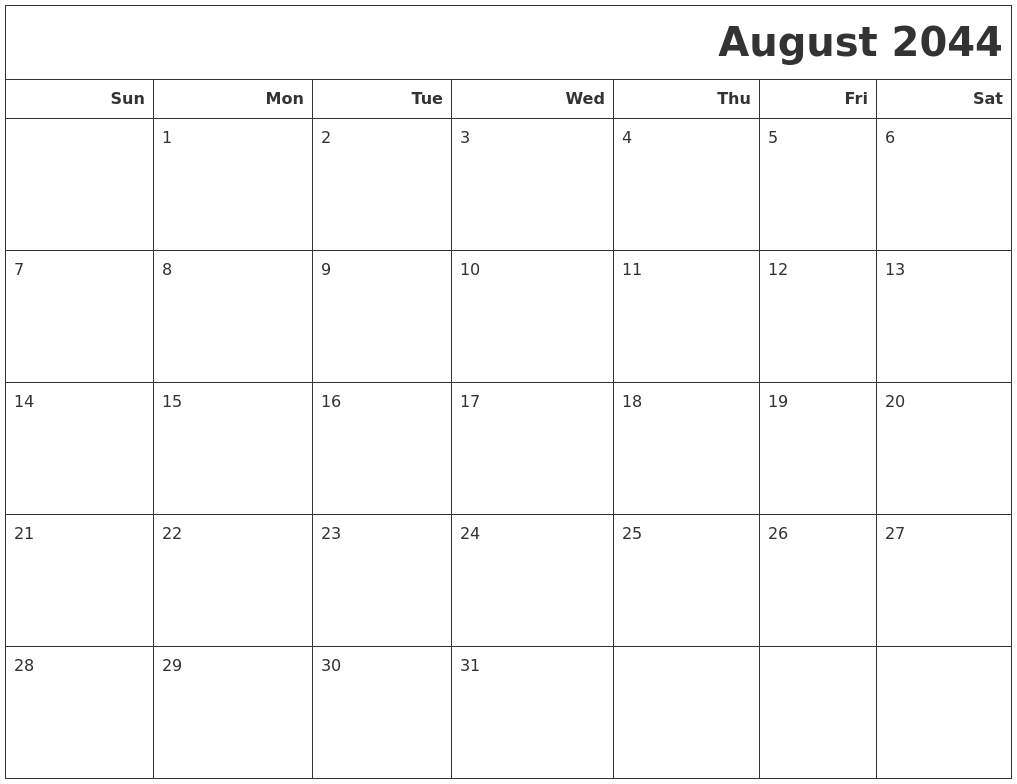 August 2044 Calendars To Print
