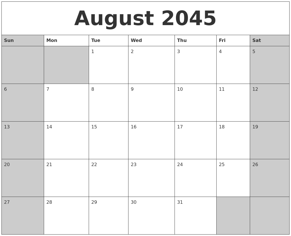 August 2045 Calanders