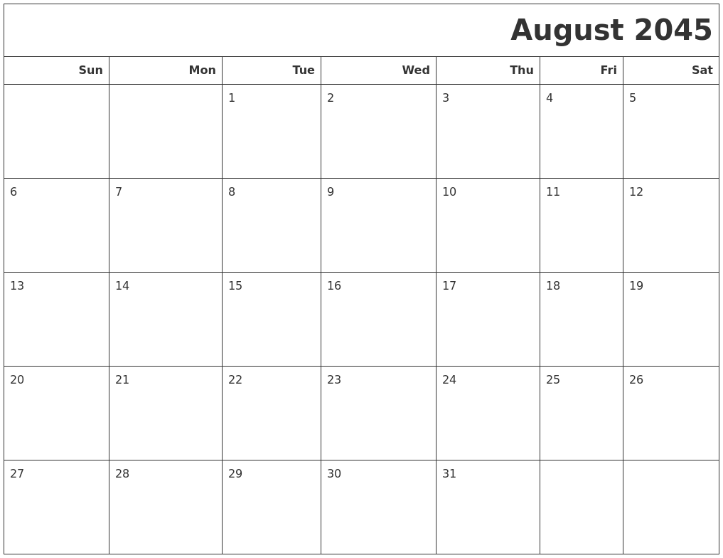 August 2045 Calendars To Print