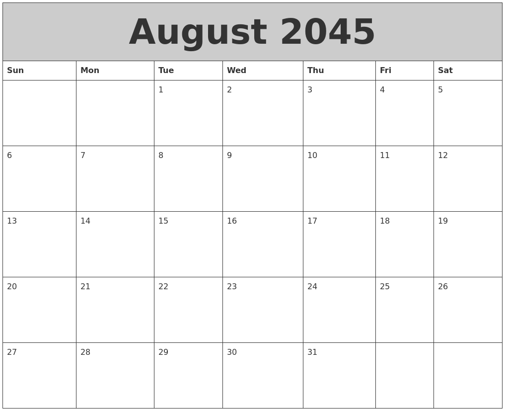 August 2045 My Calendar