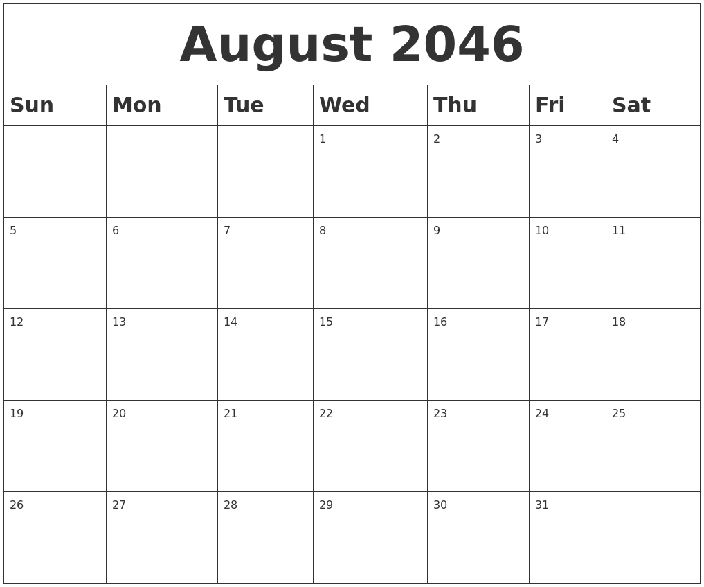 August 2046 Blank Calendar