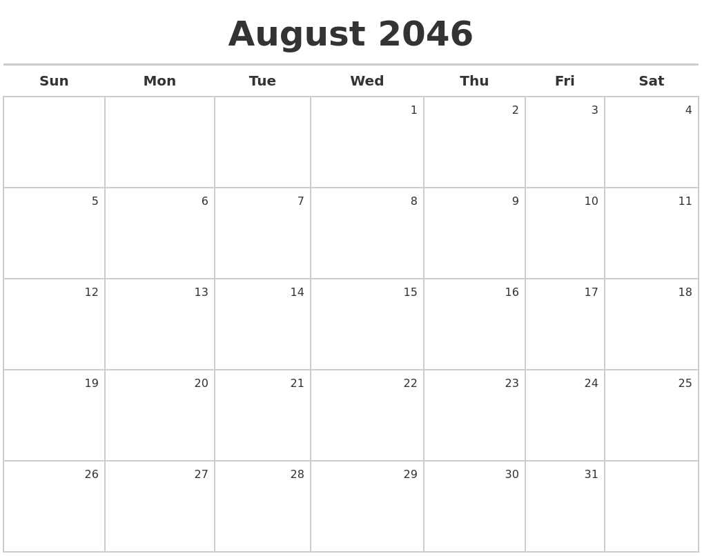 August 2046 Calendar Maker