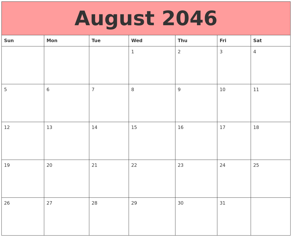 August 2046 Calendars That Work