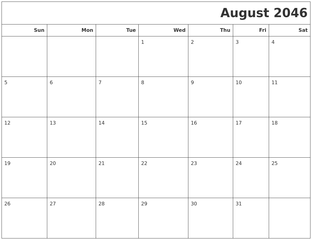August 2046 Calendars To Print