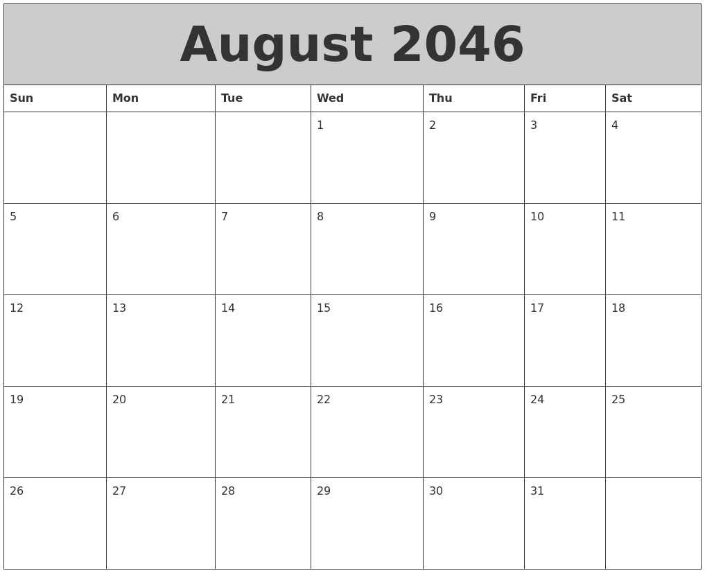 August 2046 My Calendar