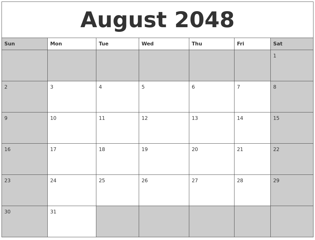 August 2048 Calanders