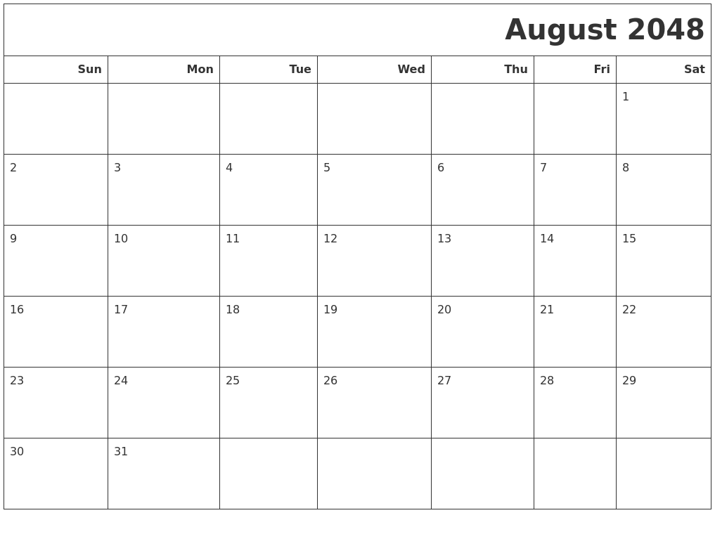 August 2048 Calendars To Print