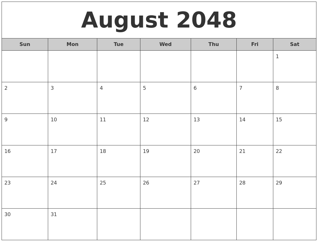 August 2048 Free Monthly Calendar