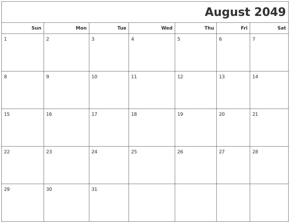 August 2049 Calendars To Print
