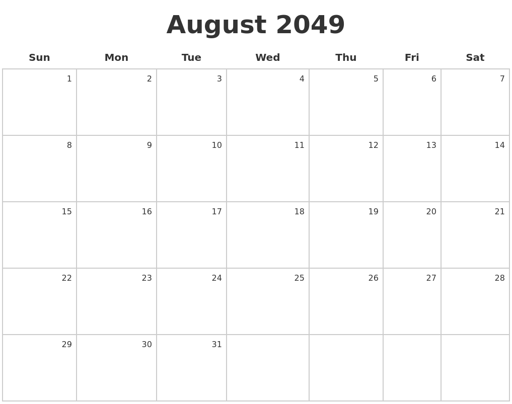 August 2049 Make A Calendar