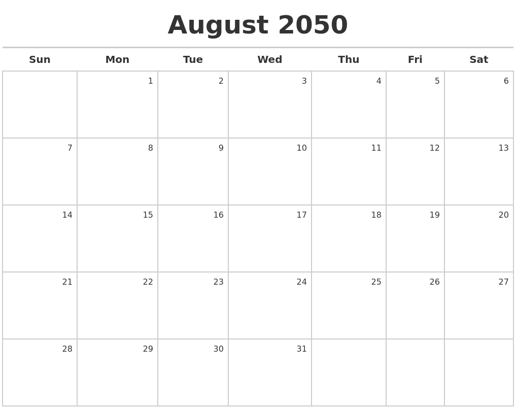 August 2050 Calendar Maker