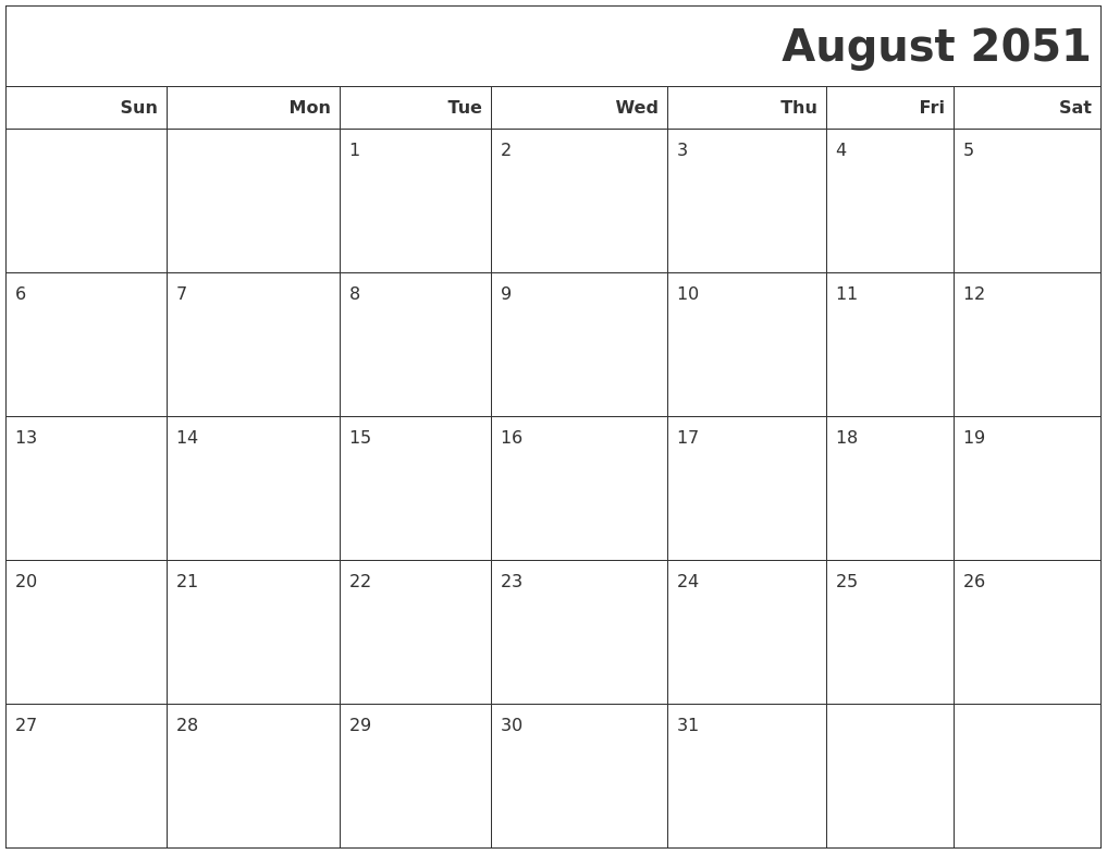 August 2051 Calendars To Print