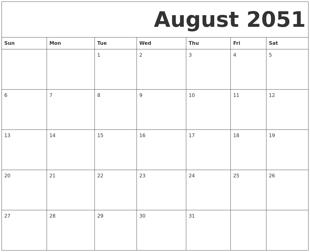 August 2051 Free Printable Calendar