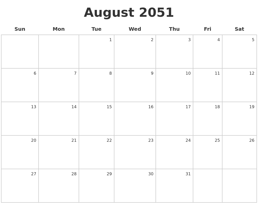 August 2051 Make A Calendar