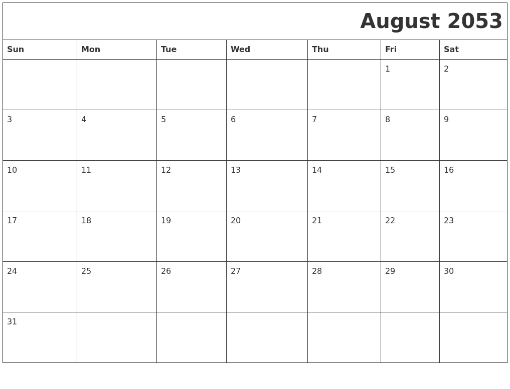 August 2053 Download Calendar