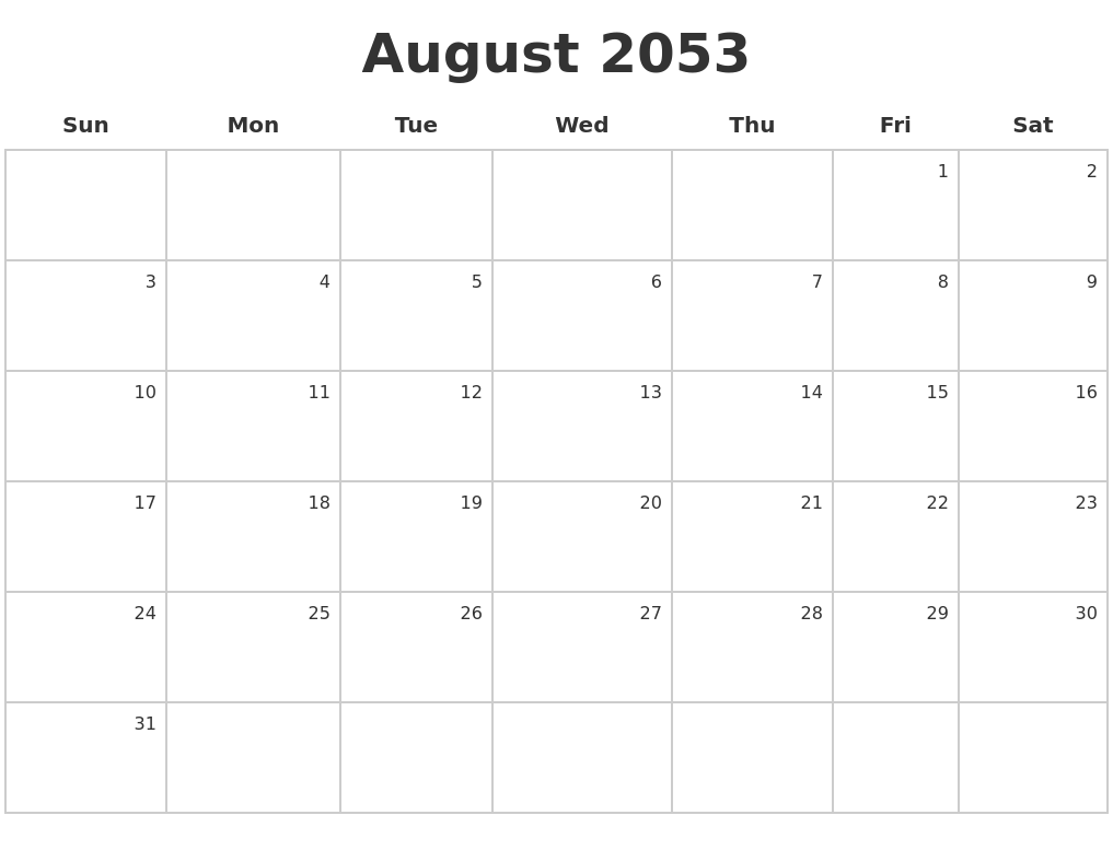 August 2053 Make A Calendar