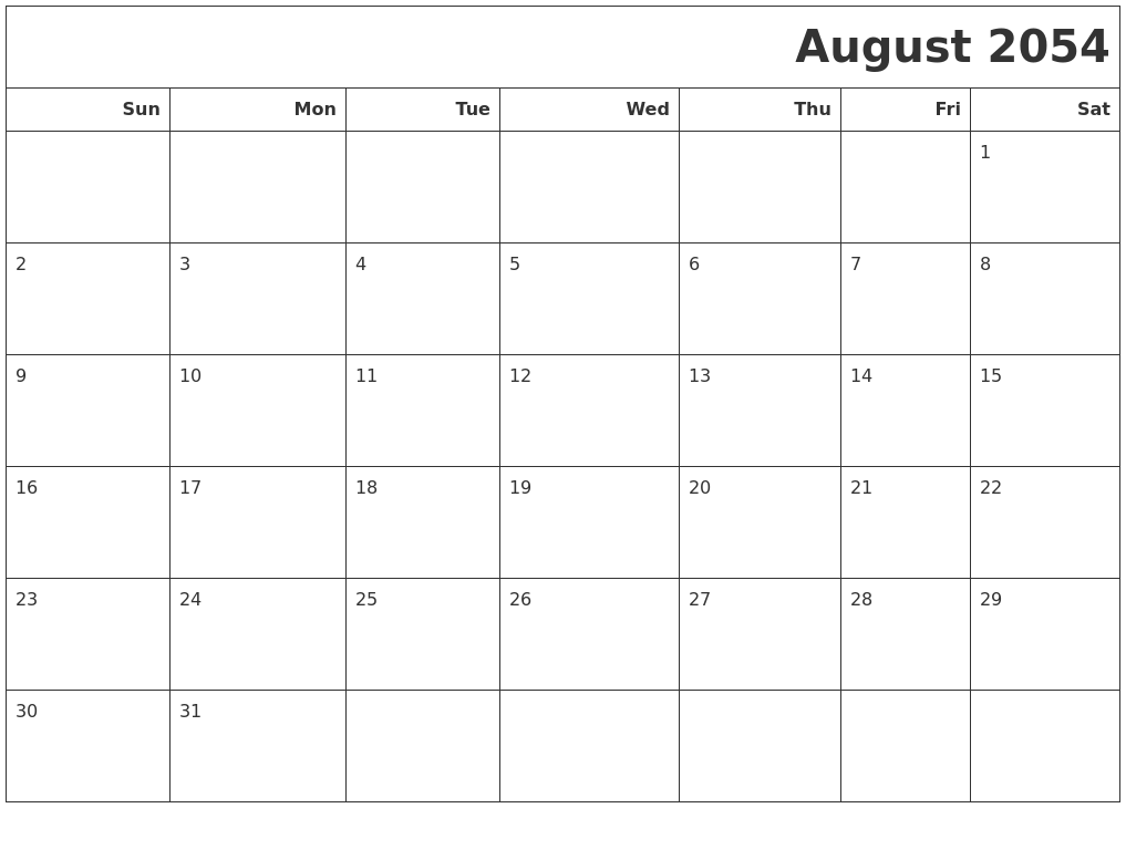 August 2054 Calendars To Print