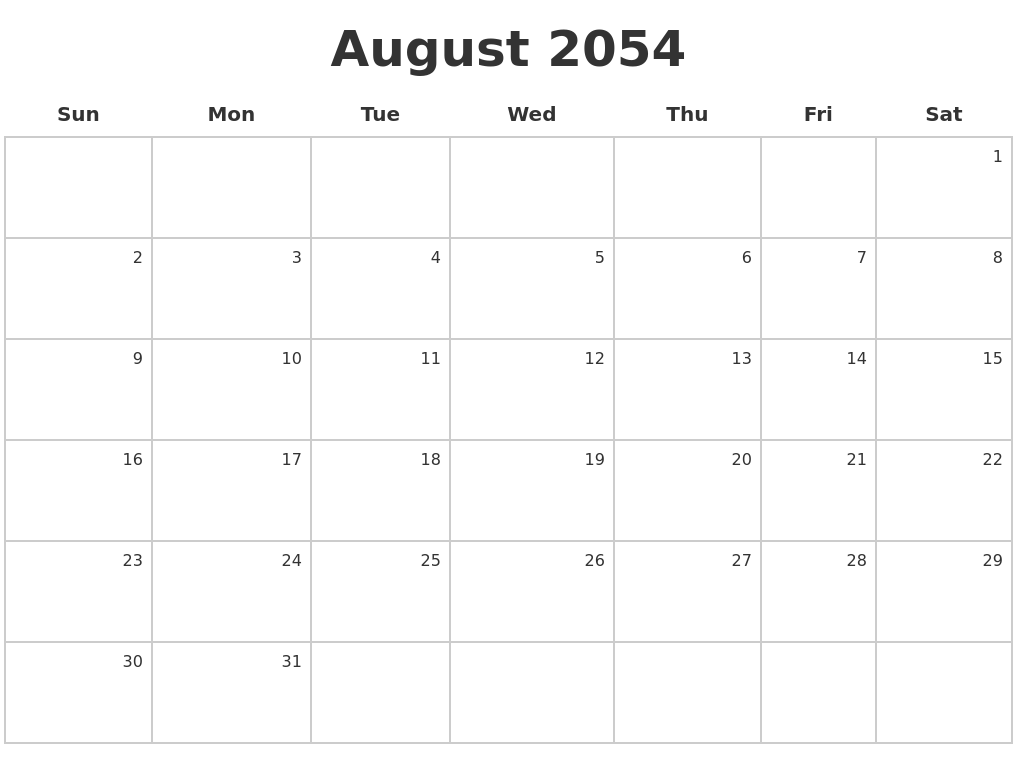 August 2054 Make A Calendar