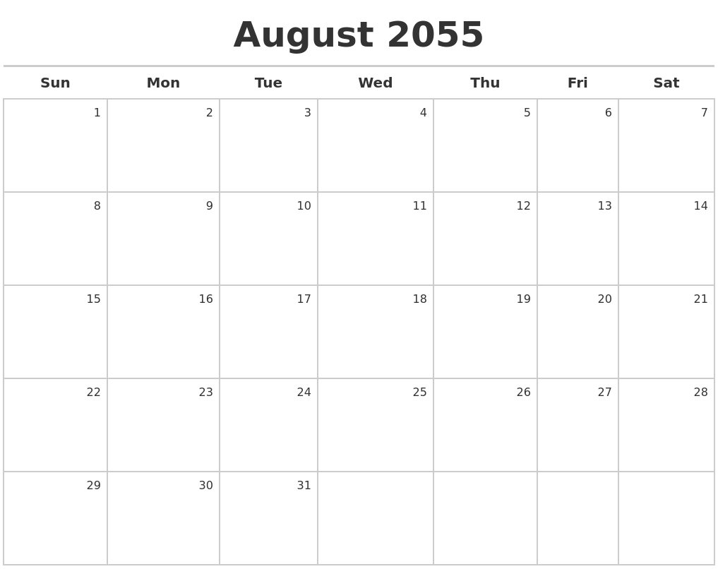 August 2055 Calendar Maker