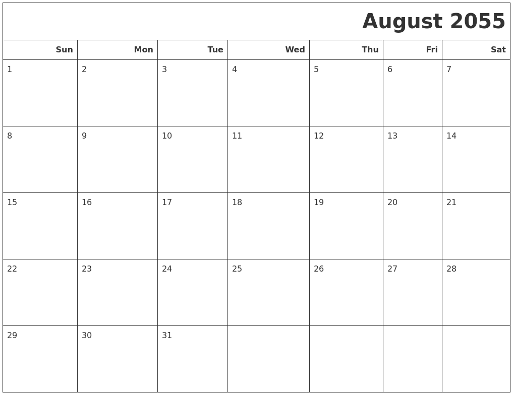 August 2055 Calendars To Print