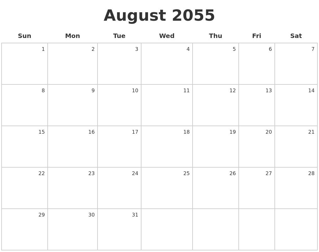 August 2055 Make A Calendar