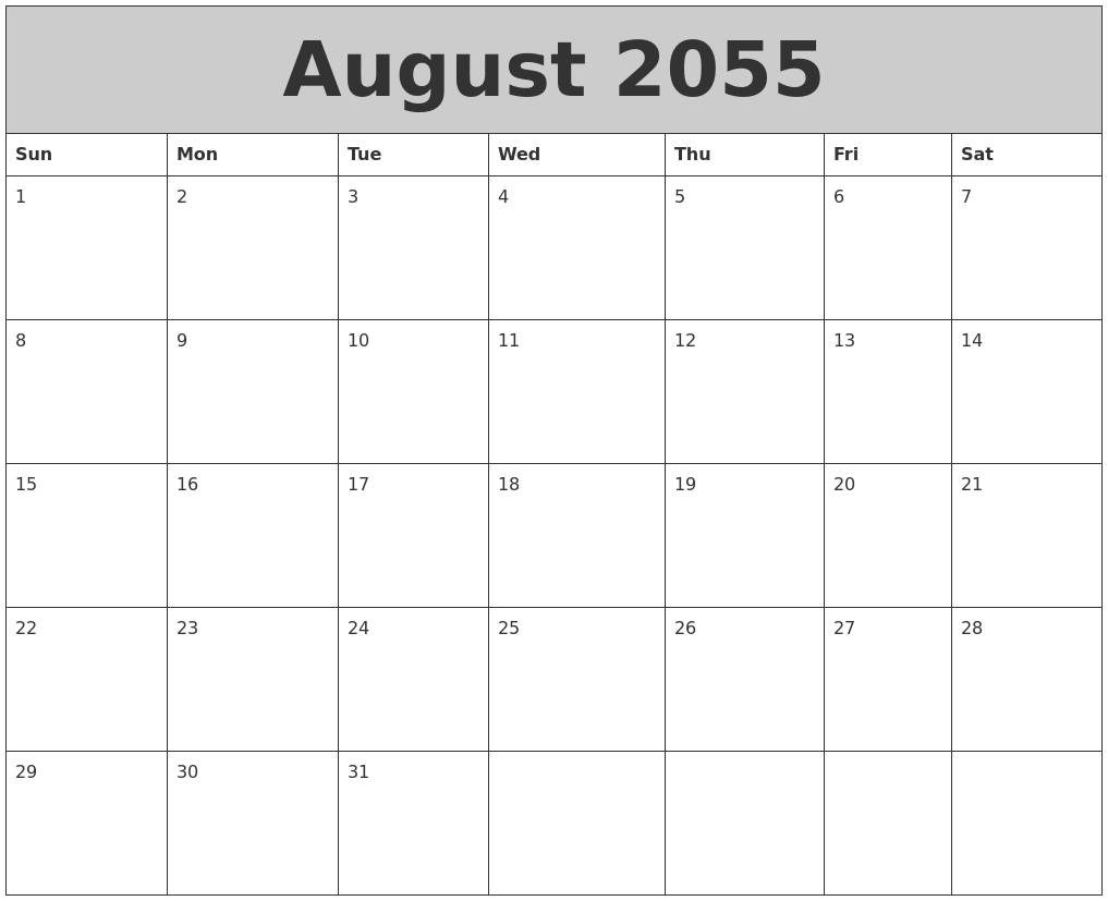 August 2055 My Calendar