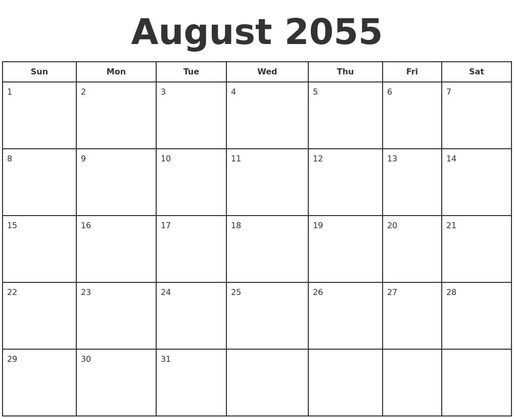August 2055 Print A Calendar